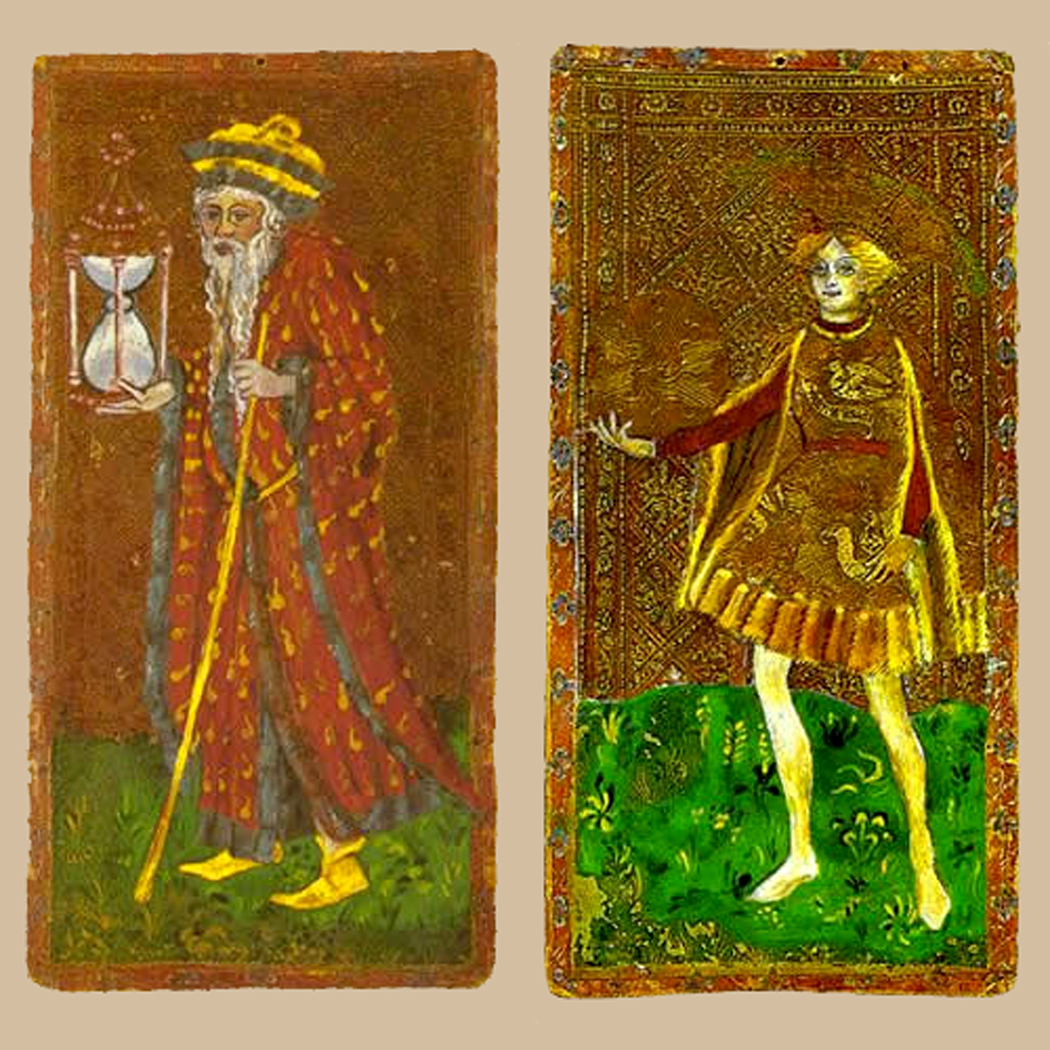 The Hermit and the Page of Disks, Cary-Yale Visconti Tarot deck