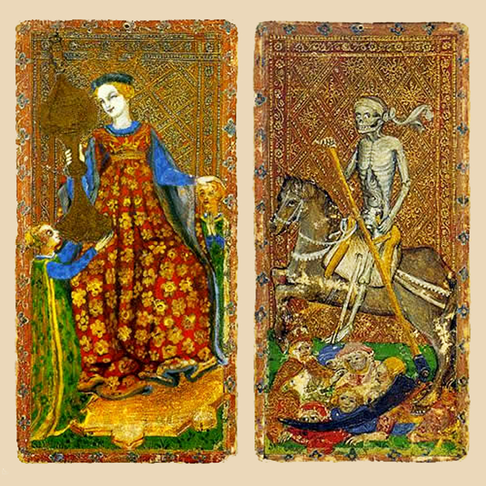 The Queen of Cups and Death, Cary-Yale Visconti Tarot deck